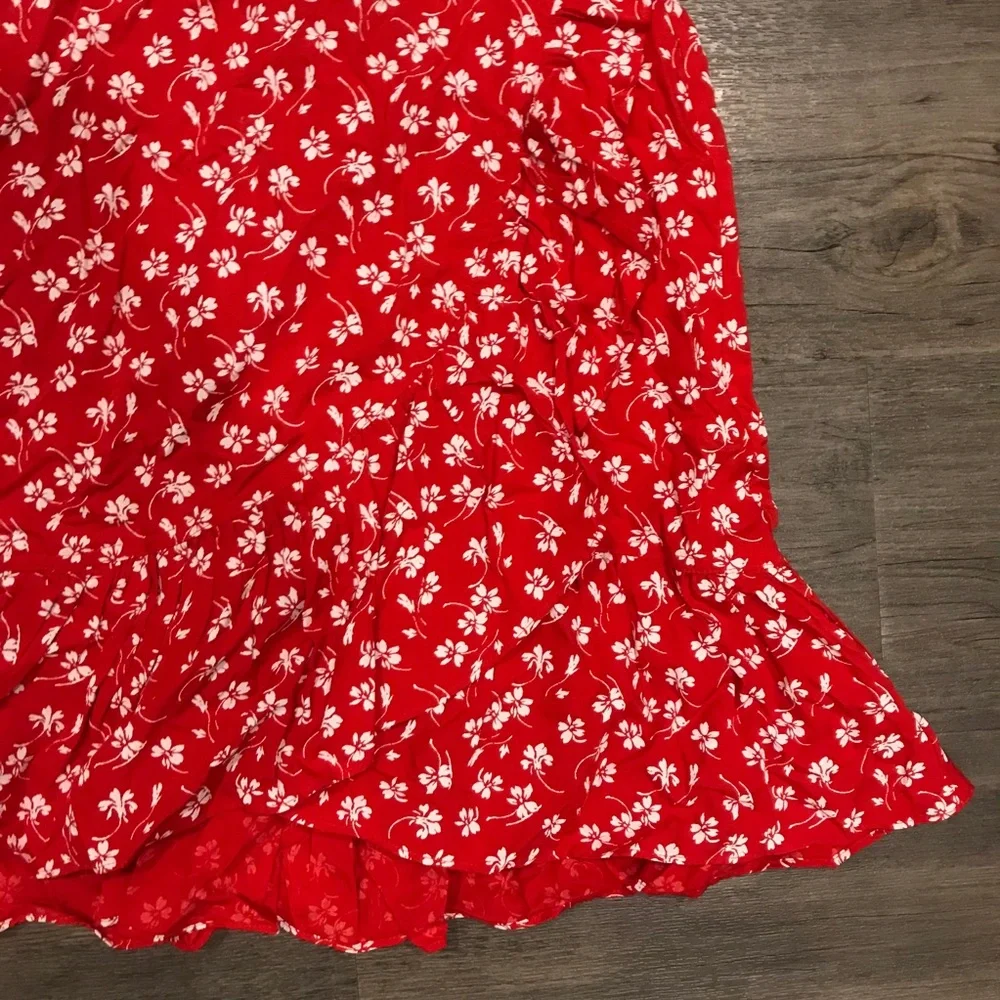 J. CREW FACTORY | Red Floral Faux Wrap Dress 2 - Picture 7 of 10